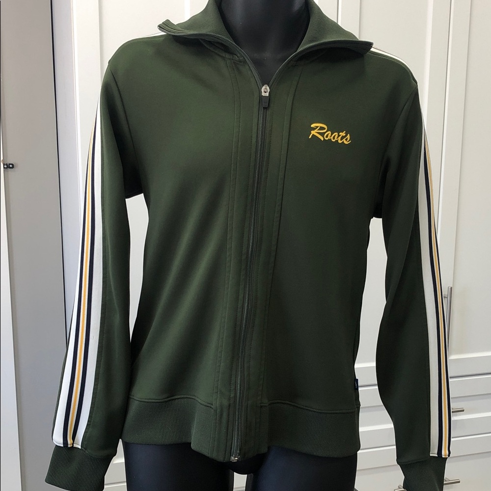 🦫Roots Green Track Jacket – Men’s Small – Stripe Sleeves